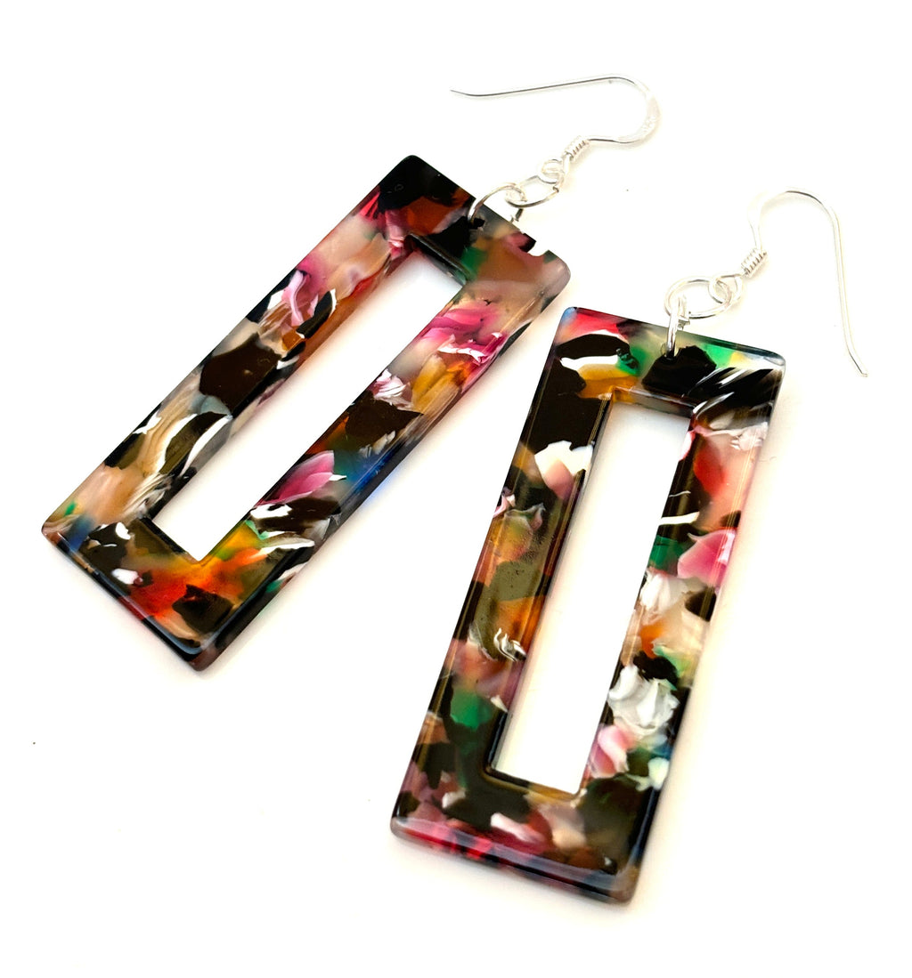 Multicolour Tortoise Shell Earrings, Acrylic Rectangle Drops, Geometric Resin Earrings, Modern Jewellery, Earrings for women, Gift for Her