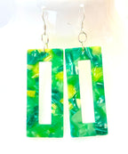Green Tortoise Shell Dangle Earrings, Acrylic Rectangle Drops, Geometric Resin Earrings, Modern Jewellery, Earrings for women, Gift for Her