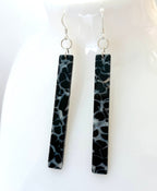 Sleek Acrylic Ear Drops, Modern Black Grey Tortoise Shell Earrings for Her, Acrylic Long Thin Drops, Geometric Earrings, Earrings for women