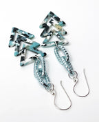 Blue Geometric Tortoise Shell Earrings, Sterling Silver Acrylic Drops,