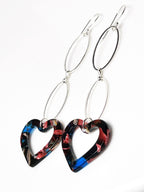 Rainbow Heart Tortoise Shell Earrings, Silver Acrylic Drops,