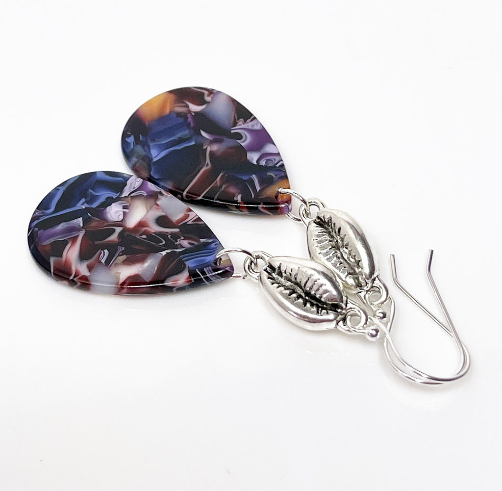 Multicolour Teardrop Tortoise Shell Earrings, Cowrie Shell Drops,