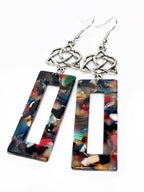 Multicolour Rectangle Tortoise Shell Earrings, Silver Acrylic Drops, Statement Earrings, Modern Jewellery, Earrings for Women, Gift for Her