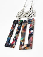 Multicolour Rectangle Tortoise Shell Earrings, Silver Acrylic Drops, Statement Earrings, Modern Jewellery, Earrings for Women, Gift for Her