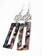 Multicolour Rectangle Tortoise Shell Earrings, Silver Acrylic Drops, Statement Earrings, Modern Jewellery, Earrings for Women, Gift for Her