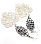 White Leaf Tortoise Shell Earrings, Silver Filigree Acrylic Drops, Statement Earrings, Modern Jewellery, Earrings for Women, Gift for Her