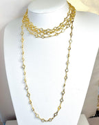 Extra Long Clear Round CZ Crystal Chain Necklace - Gold Plated - No Clasp - 78 Inch