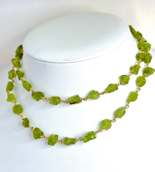 Raw Natural Peridot Stone Chain Necklace | 24 Inches | Gold Plated | August Birthstone