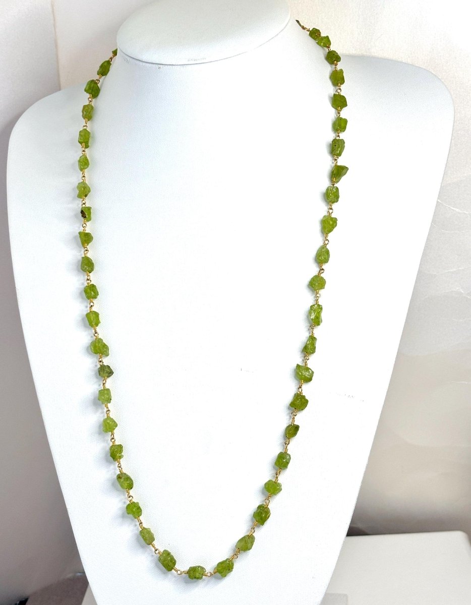 Raw Natural Peridot Stone Chain Necklace | 24 Inches | Gold Plated | August Birthstone