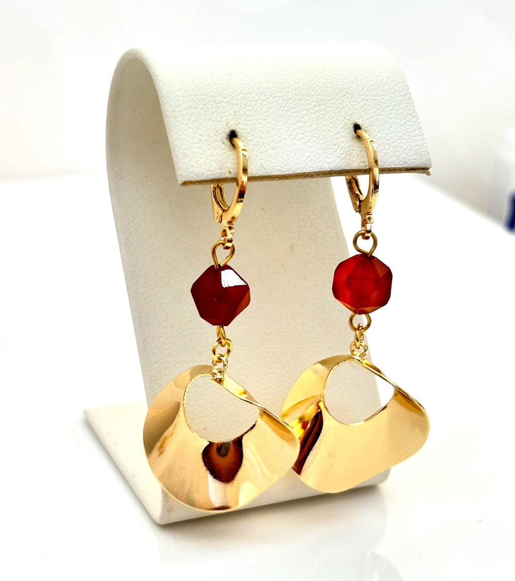 Boho Carnelian Huggie Earrings, Natural Stone, Statement Drops, Earrings for Women, Genuine Gemstone, Carnelian Jewelry, Dangle Earrings