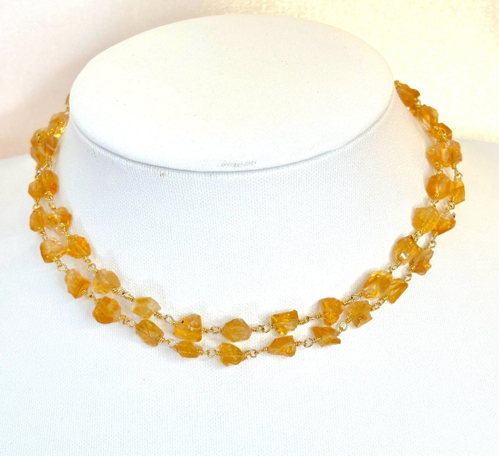 Raw Natural Citrine Stone Chain Necklace | 24 Inche  | Gold Plated | November Birthstone Jewelry