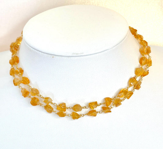 Raw Natural Citrine Stone Chain Necklace | 24 Inche  | Gold Plated | November Birthstone Jewelry