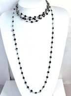 Extra Long Black Round CZ Crystal Chain Necklace - Silver Tone - No Clasp - 78 Inch Length