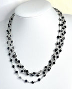 Extra Long Black Round CZ Crystal Chain Necklace - Silver Tone - No Clasp - 78 Inch Length