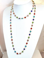 Extra Long Multicolour Heart Crystal Chain Necklace | Gold Tone | No Clasp | 40 Inch Length