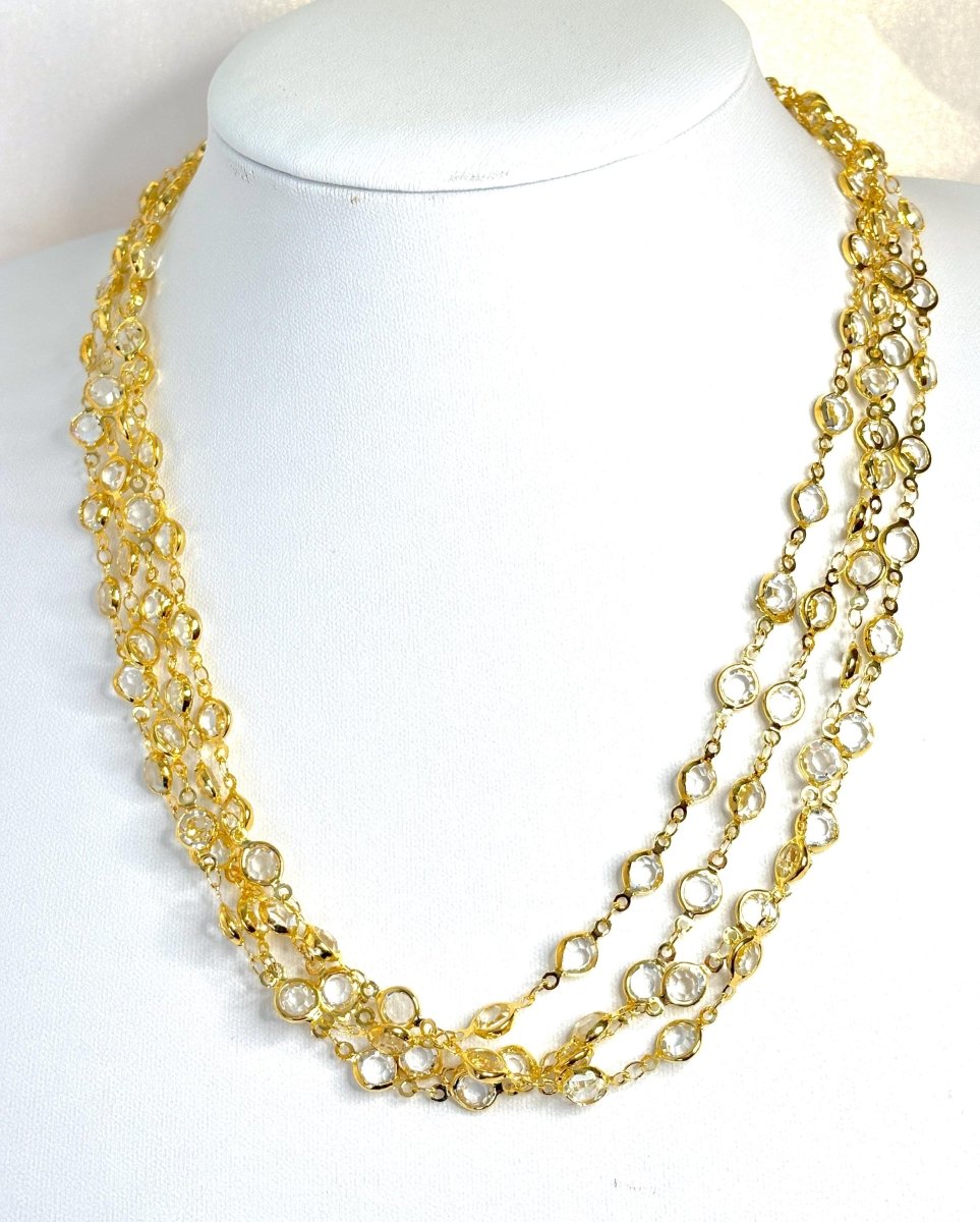 Extra Long Clear Round CZ Crystal Chain Necklace - Gold Plated - No Clasp - 78 InchJewellery, Necklaces for Women