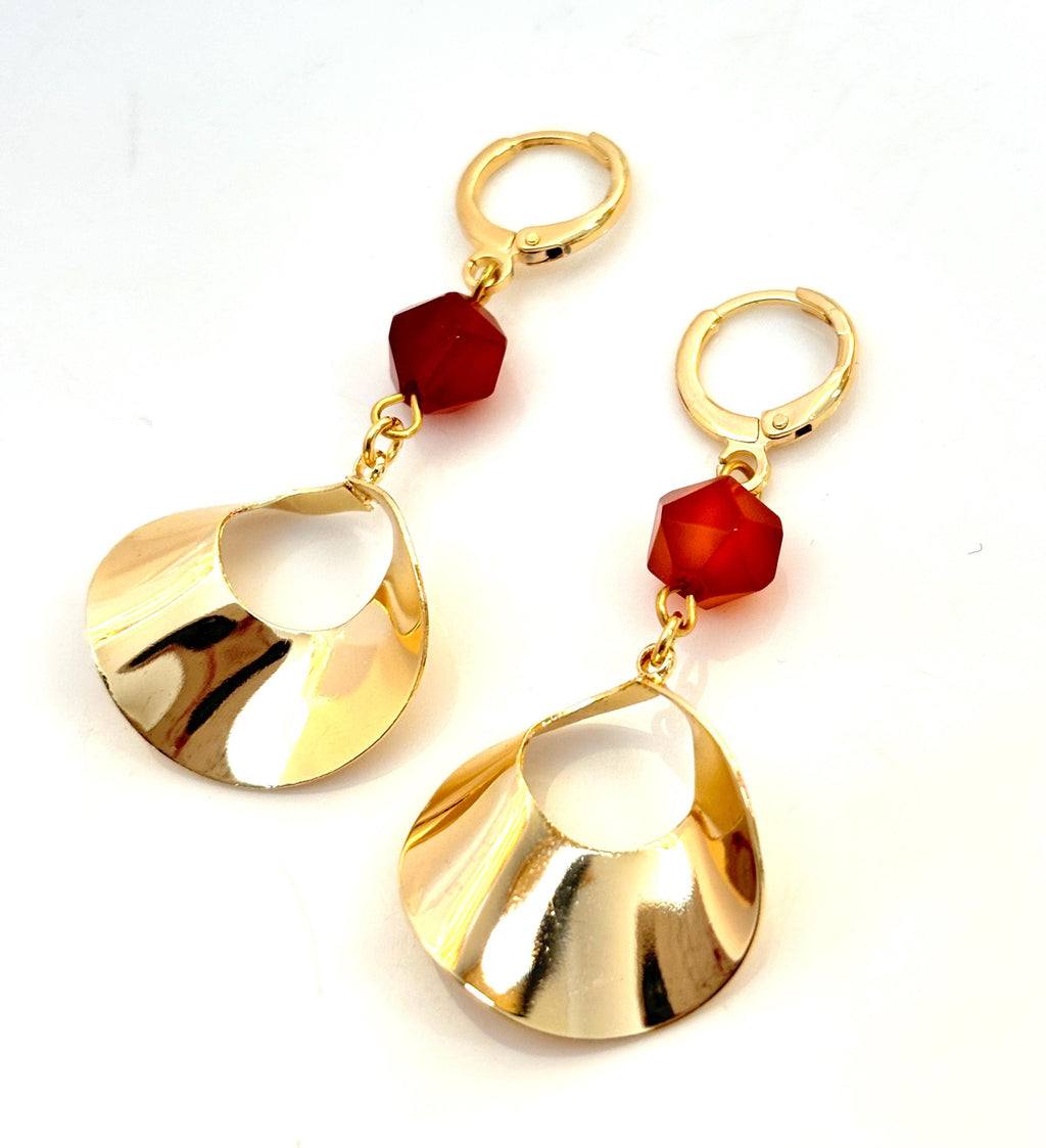 Boho Carnelian Huggie Earrings, Natural Stone, Statement Drops, Earrings for Women, Genuine Gemstone, Carnelian Jewelry, Dangle Earrings