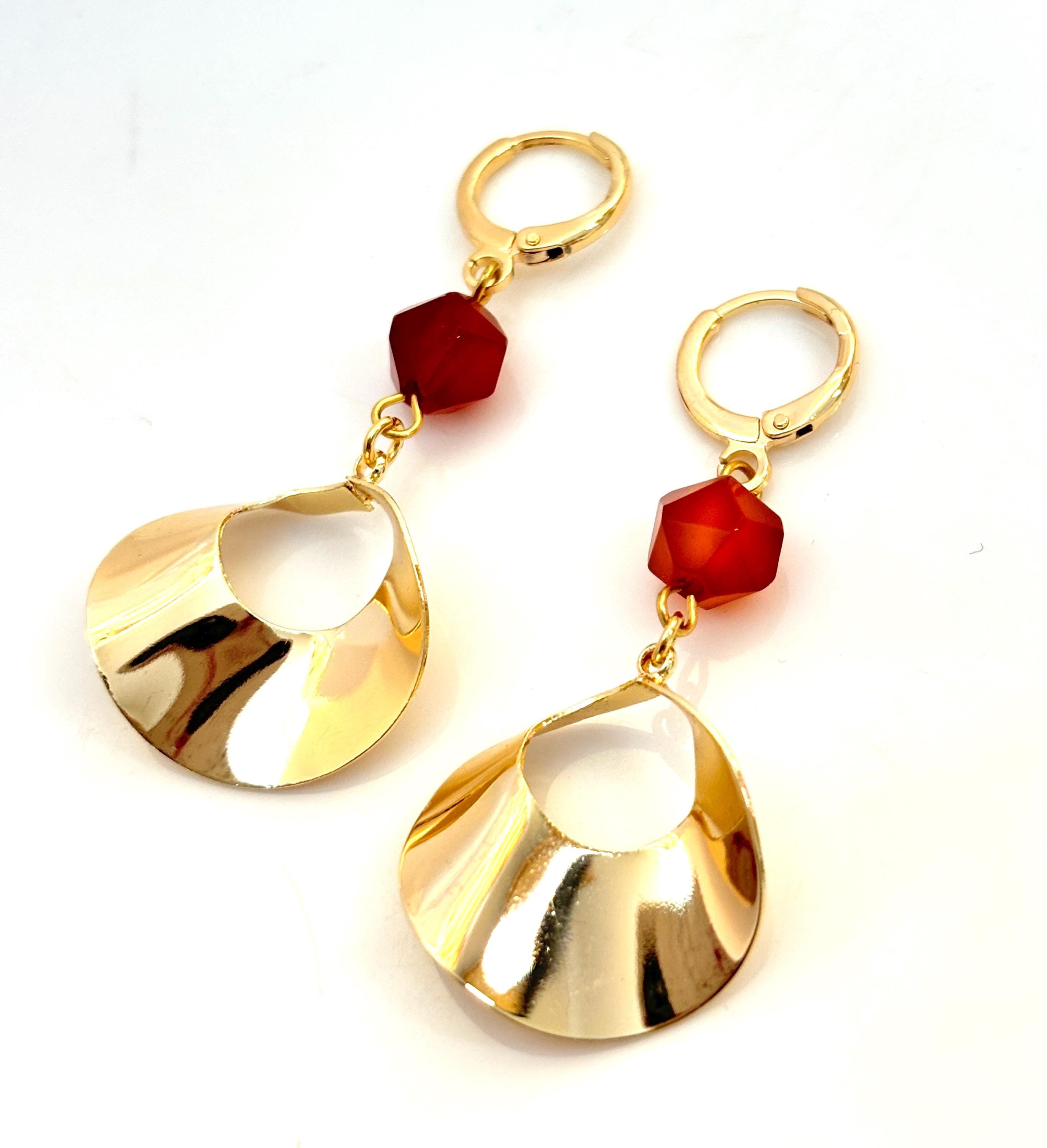 Boho Carnelian Huggie Earrings, Natural Stone, Statement Drops, Earrings for Women, Genuine Gemstone, Carnelian Jewelry, Dangle Earrings