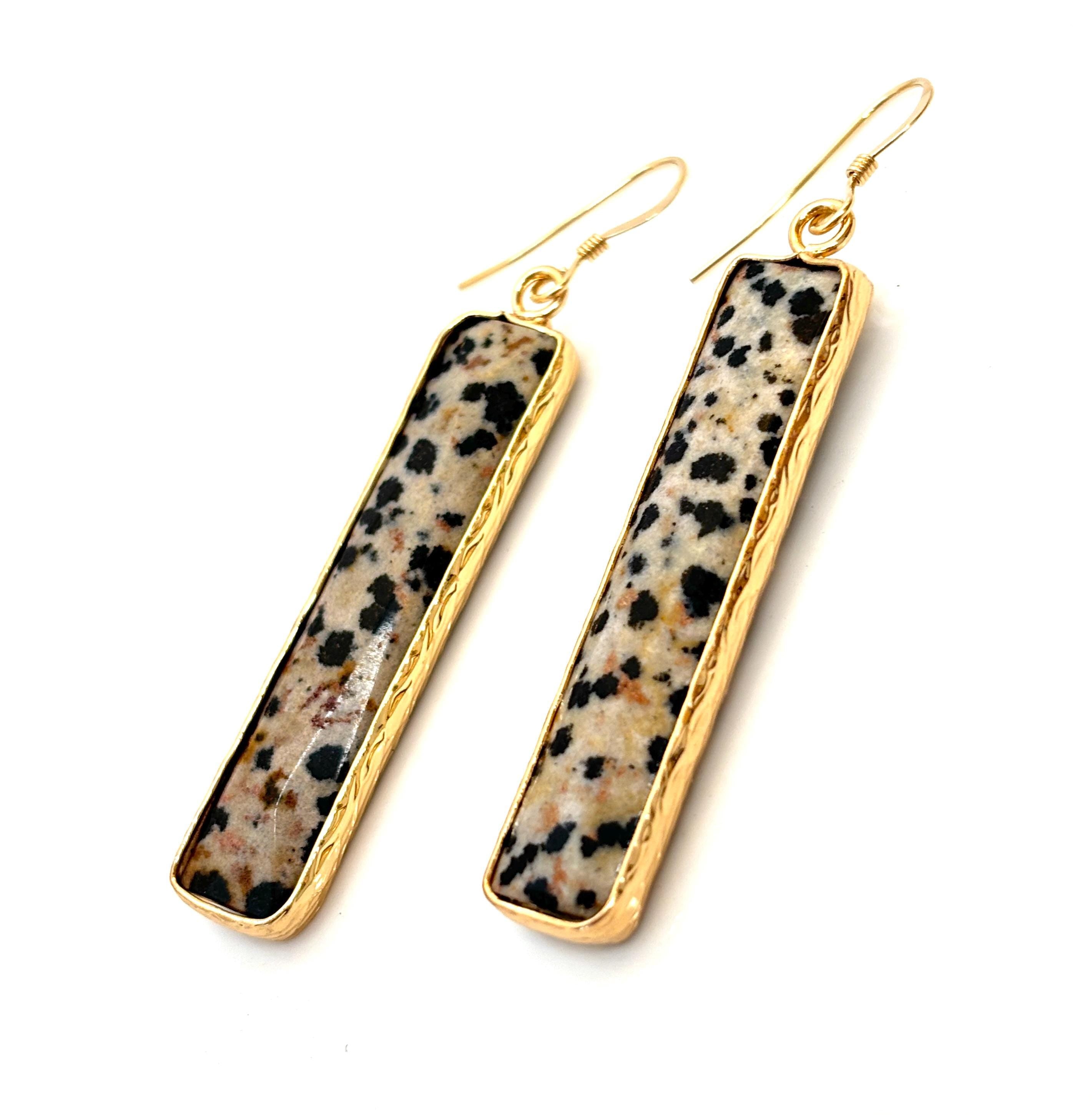 Natural Jasper Gold Filled Earrings: Long Geometric Drops