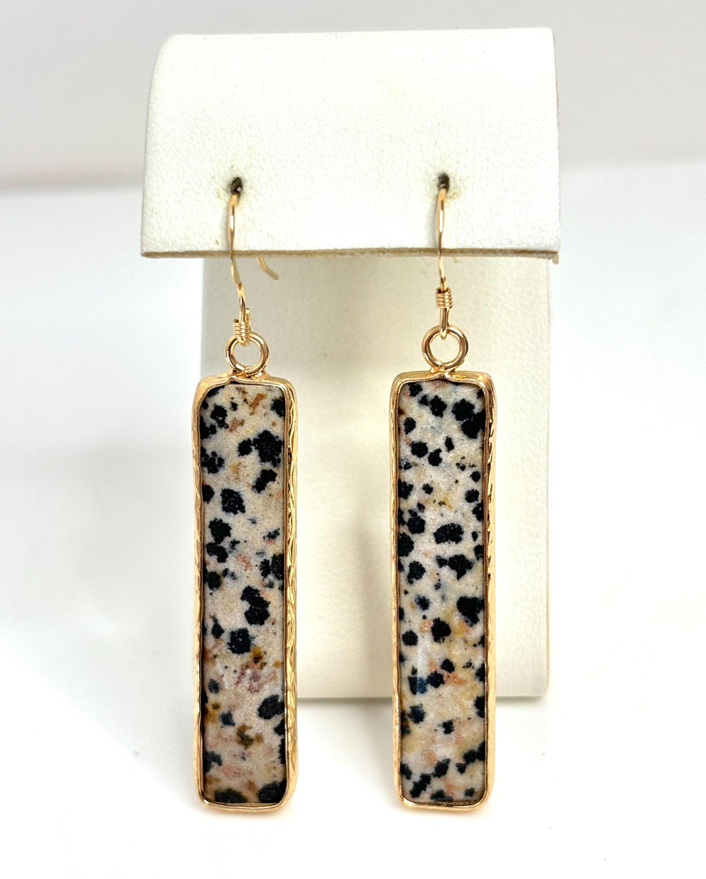 Natural Jasper Gold Filled Earrings: Long Geometric Drops
