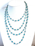 Extra Long Aquamarine Blue CZ Crystal Chain Necklace | Silver Tone | 78 or 40 Inch Length