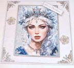 Luxury Handmade Snow Queen Christmas Card | Holiday Greeting Card | 3D Pearl Snowflakes