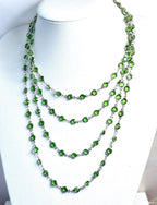 Extra Long Peridot Green CZ Crystal Chain Necklace | Silver Tone | 78 or 40 Inch Length