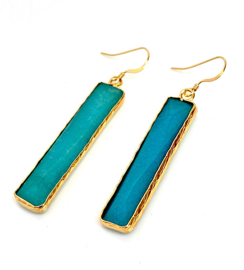 Natural Amazonite Gold Filled Earrings, Long Thin Drops, Geometric Earrings, August Birthstone, Gemstone Earrings for women, Gift for Her