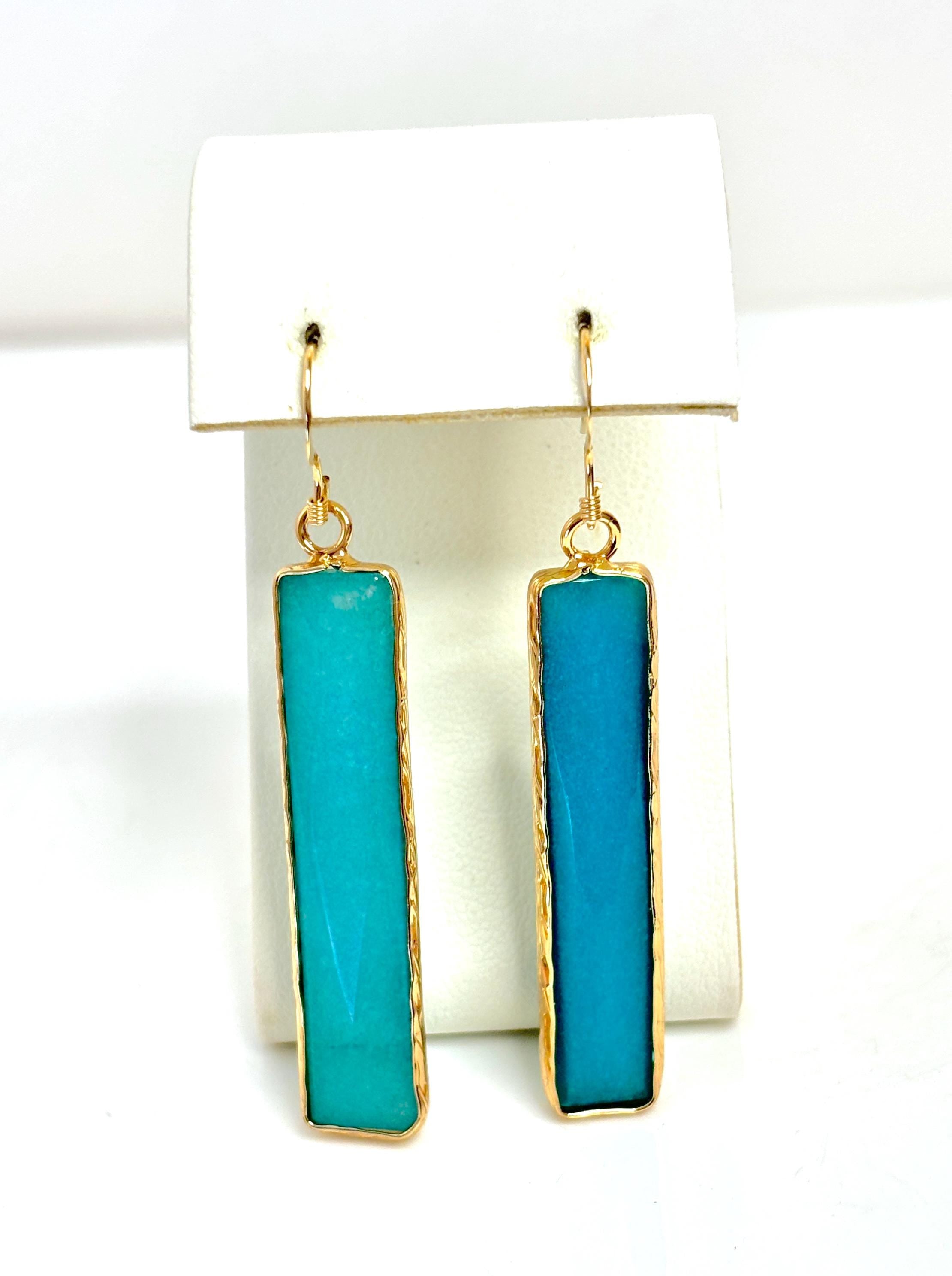 Natural Amazonite Gold Filled Earrings, Long Thin Drops, Geometric Earrings, August Birthstone, Gemstone Earrings for women, Gift for Her