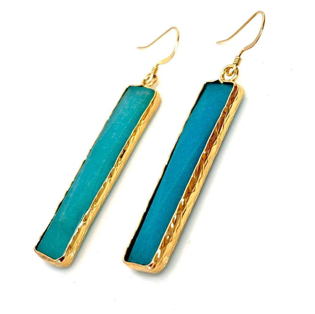 Natural Amazonite Gold Filled Earrings, Long Thin Drops, Geometric Earrings, August Birthstone, Gemstone Earrings for women, Gift for Her
