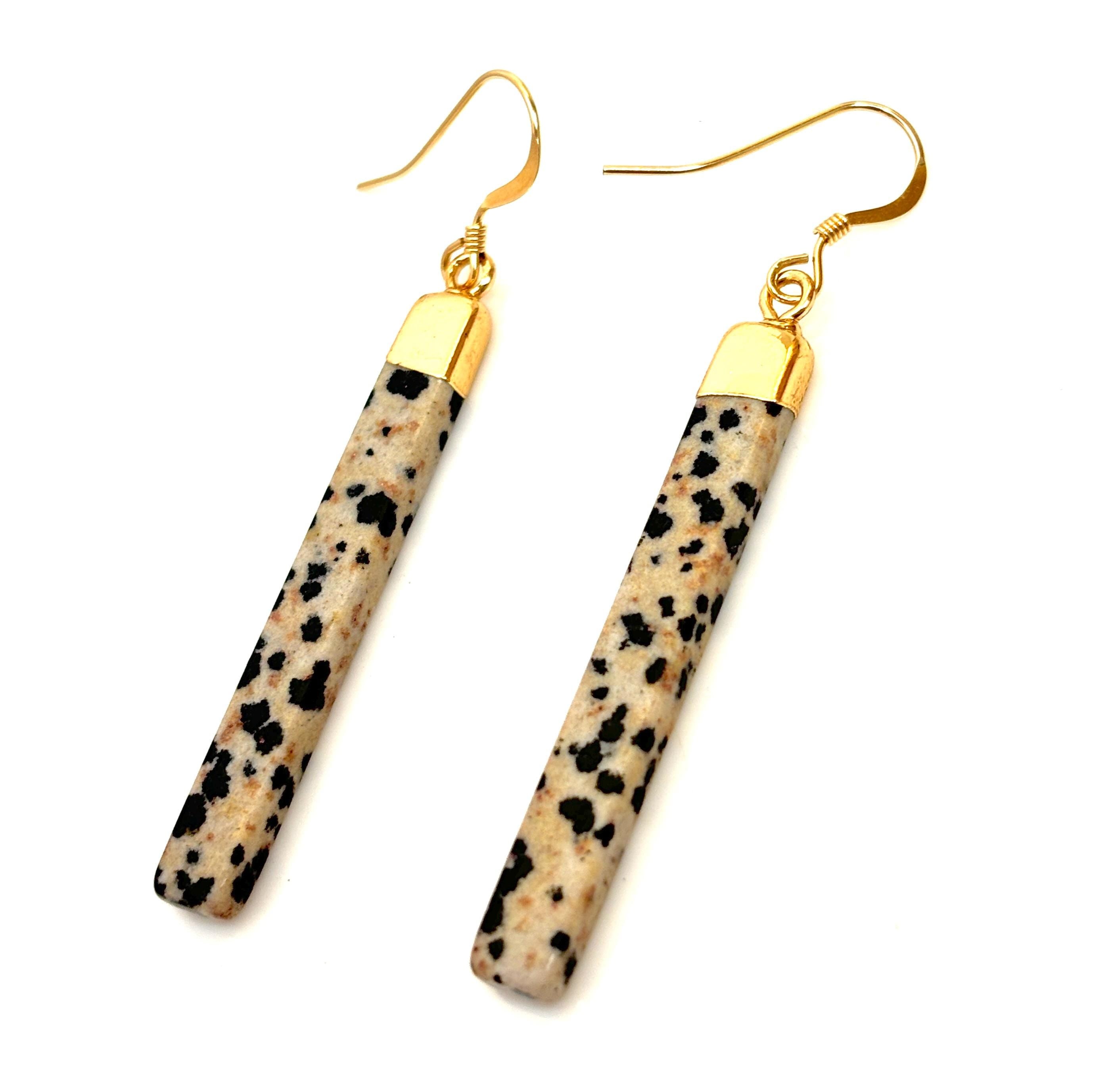 Dalmation Jasper Gold Filled Earrings | Long Geometric Drops