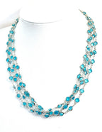 Extra Long Aquamarine Blue CZ Crystal Chain Necklace | Silver Tone | 78 or 40 Inch Length