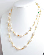 Natural Freshwater Pearl Stone Chain Necklace | Gold Plated
