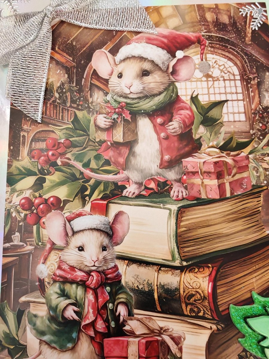LLarge Luxury Boxed Handmade Christmas Card - Santas Helpers - Cute Holiday Mice 3D Greeting Card