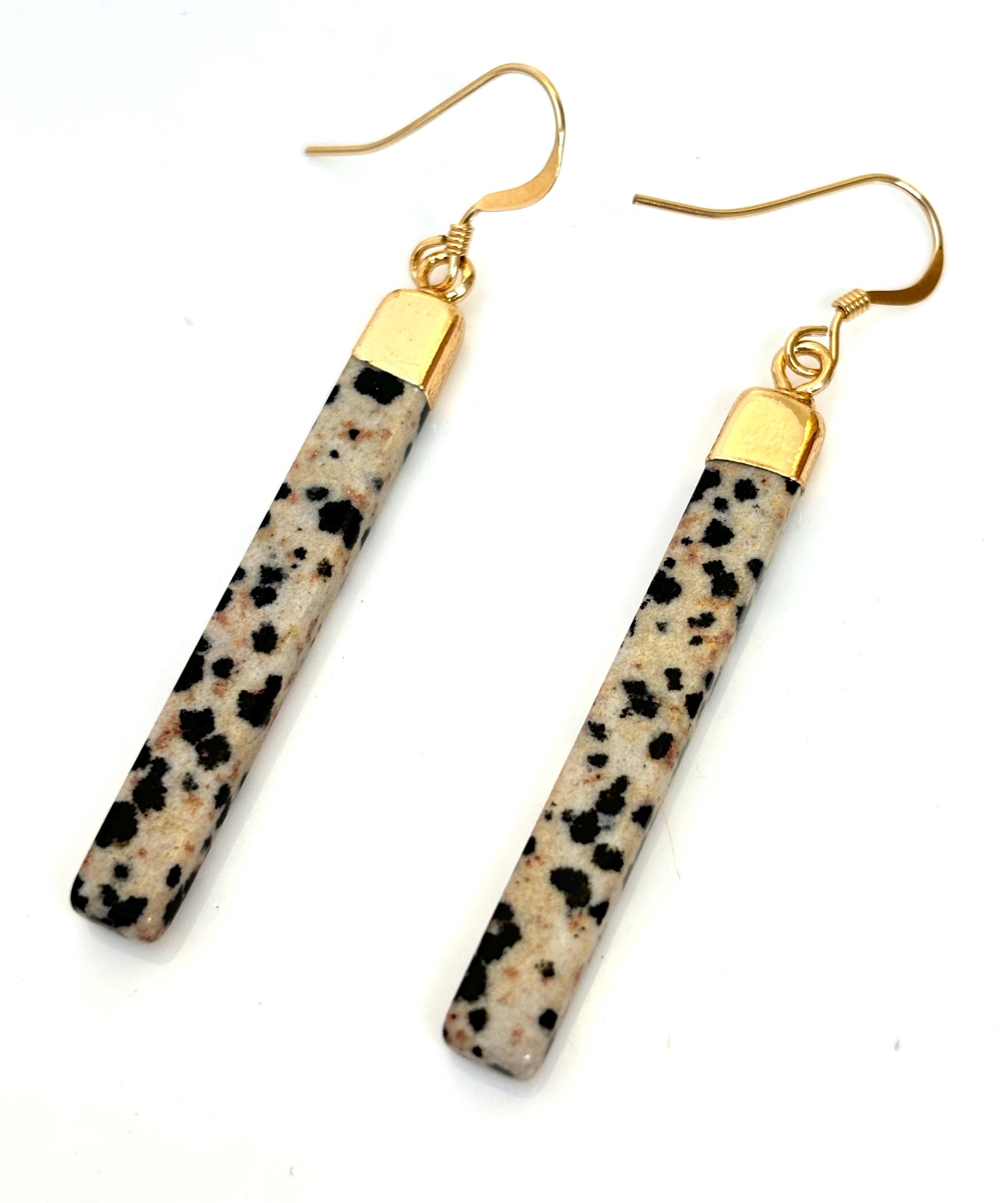 Dalmation Jasper Gold Filled Earrings | Long Geometric Drops
