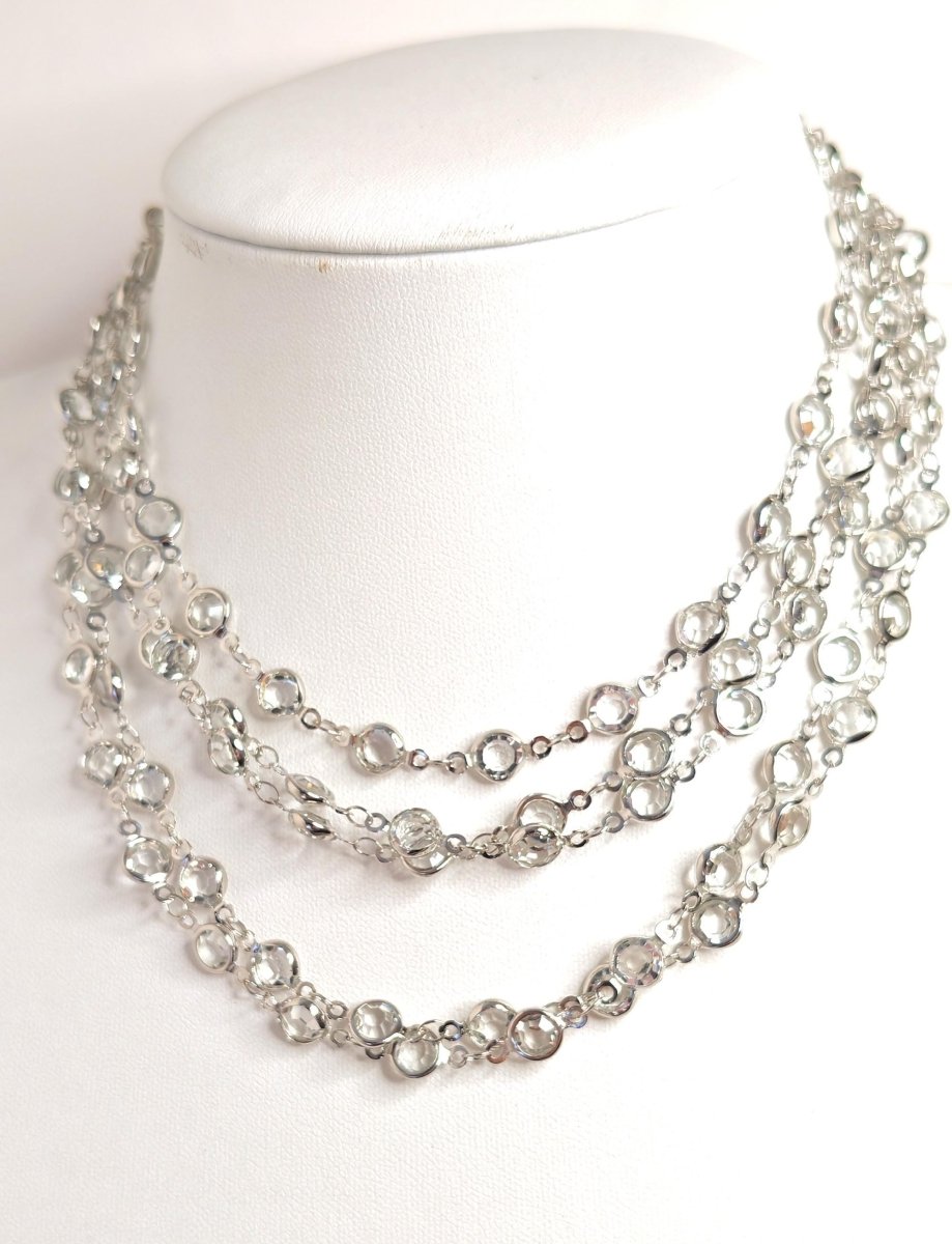 Very Long Clear CZ Crystal Chain Necklace | Silver Plated | 78 or 40 Inch