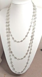 Very Long Clear CZ Crystal Chain Necklace | Silver Plated | 78 or 40 Inch