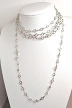 Very Long Clear CZ Crystal Chain Necklace | Silver Plated | 78 or 40 Inch