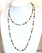 Extra Long Black White Heart Enamel Chain Necklace | Gold Tone | 40 or 78 Inch