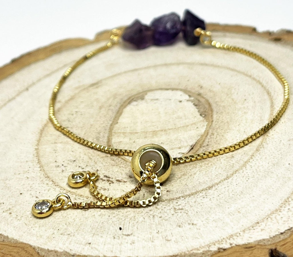 Purple Amethyst Gold Plated Slider Bracelet | Natural Stone | February Birthstone Gift