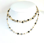 Extra Long Black White Heart Enamel Chain Necklace | Gold Tone | 40 or 78 Inch