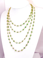 Extra Long Peridot Green Round CZ Crystal Chain Necklace | Gold Tone | 78/40 Inch 