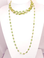 Extra Long Peridot Green Round CZ Crystal Chain Necklace | Gold Tone | 78/40 Inch 