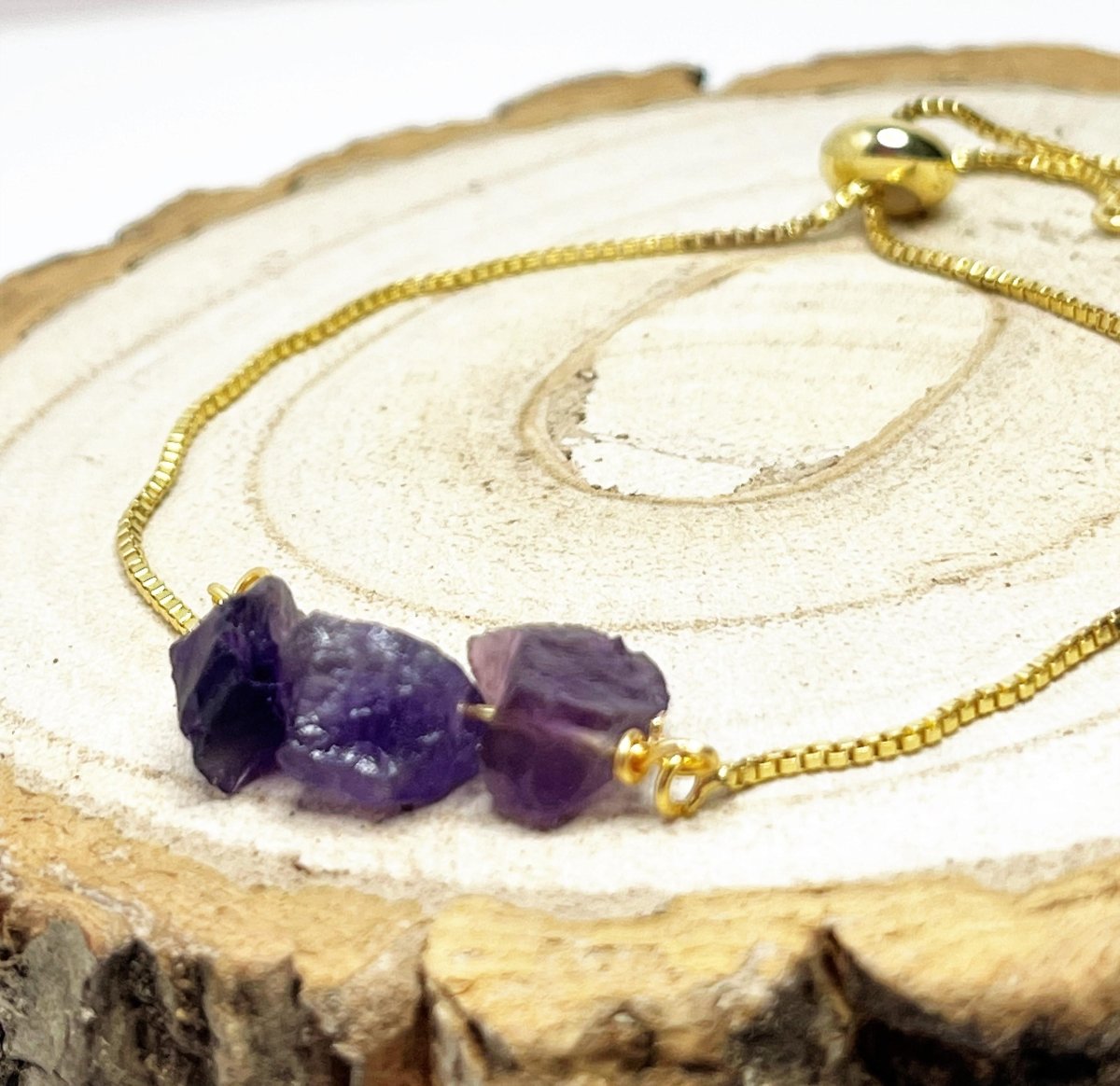 Purple Amethyst Gold Plated Slider Bracelet | Natural Stone | February Birthstone Gift