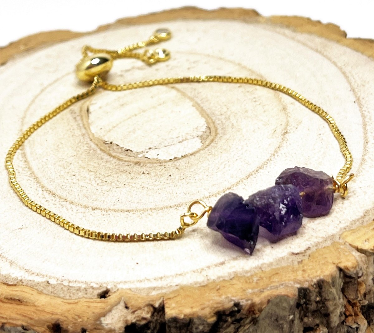 Purple Amethyst Gold Plated Slider Bracelet | Natural Stone | February Birthstone Gift