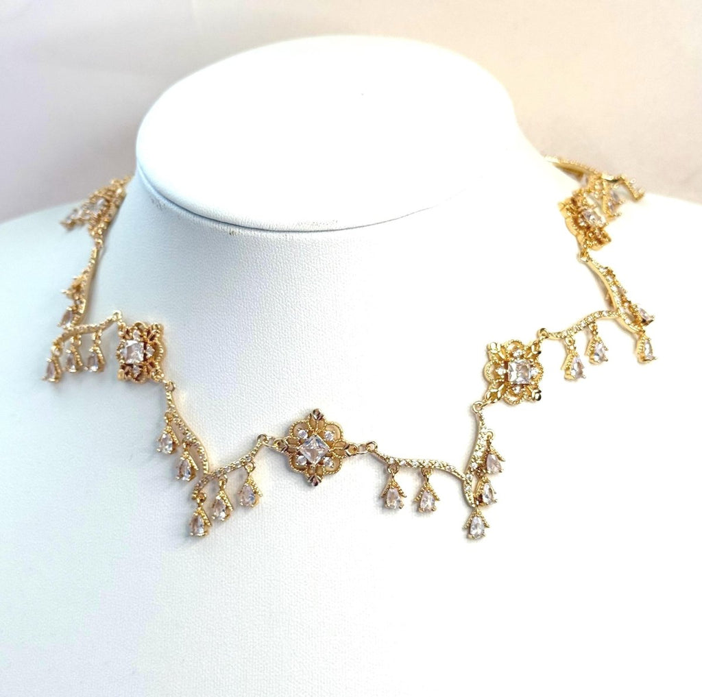 Elegant Teardrop Crystal Necklace Earrings | Regency Inspired | Fairycore Jewellery