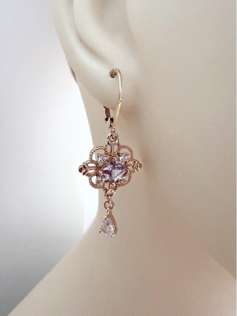 Elegant Teardrop Crystal Necklace Earrings, Regency Inspired, Delicate Crystal Teardrop Choker, Bridal Flower Necklace, Fairycore Jewellery