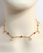 Dainty Red Clear Crystal Gold Necklace | Coquette Jewelry | Regency Inspired