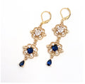 Vintage Style Sapphire Crystal Gold Earrings, Regency Inspired Choker, Regal Flower Necklace, Fairycore Bracelet, Jewellery Set For Women