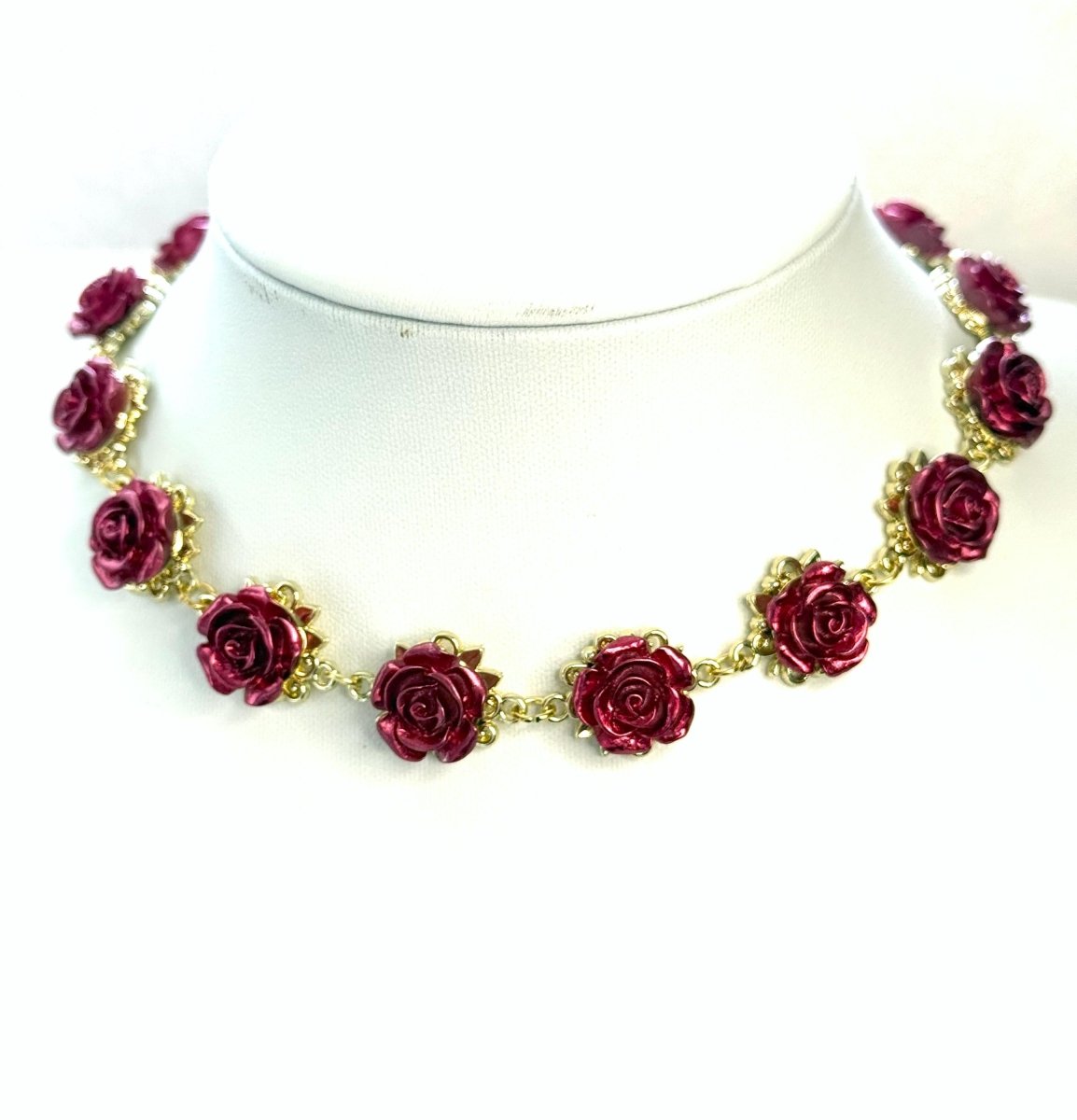 Black Rose Gold Plated Flower Jewellery Set, Medieval Tudor Style Floral Choker, Cottagecore Wedding, Regency Style Rose Jewellery